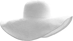 1Pcs Women Wide Brim Straw Hat Foldable Beach Floppy Sun Hat White