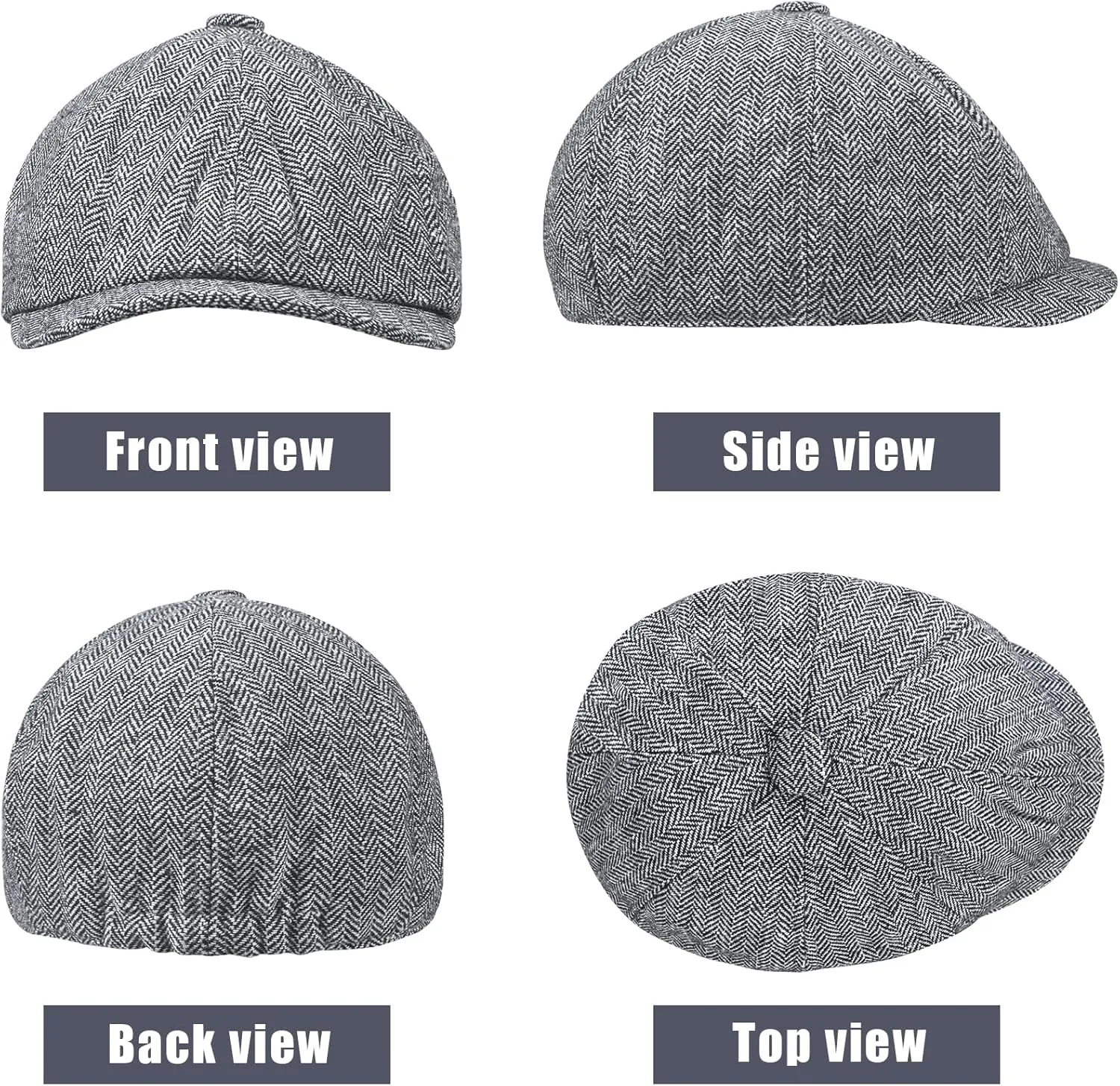 2 Pack Newsboy Cap for Men, Irish Newsies Hat Classic 8 Panel Wool Blend for Old Man Cabbie Driving