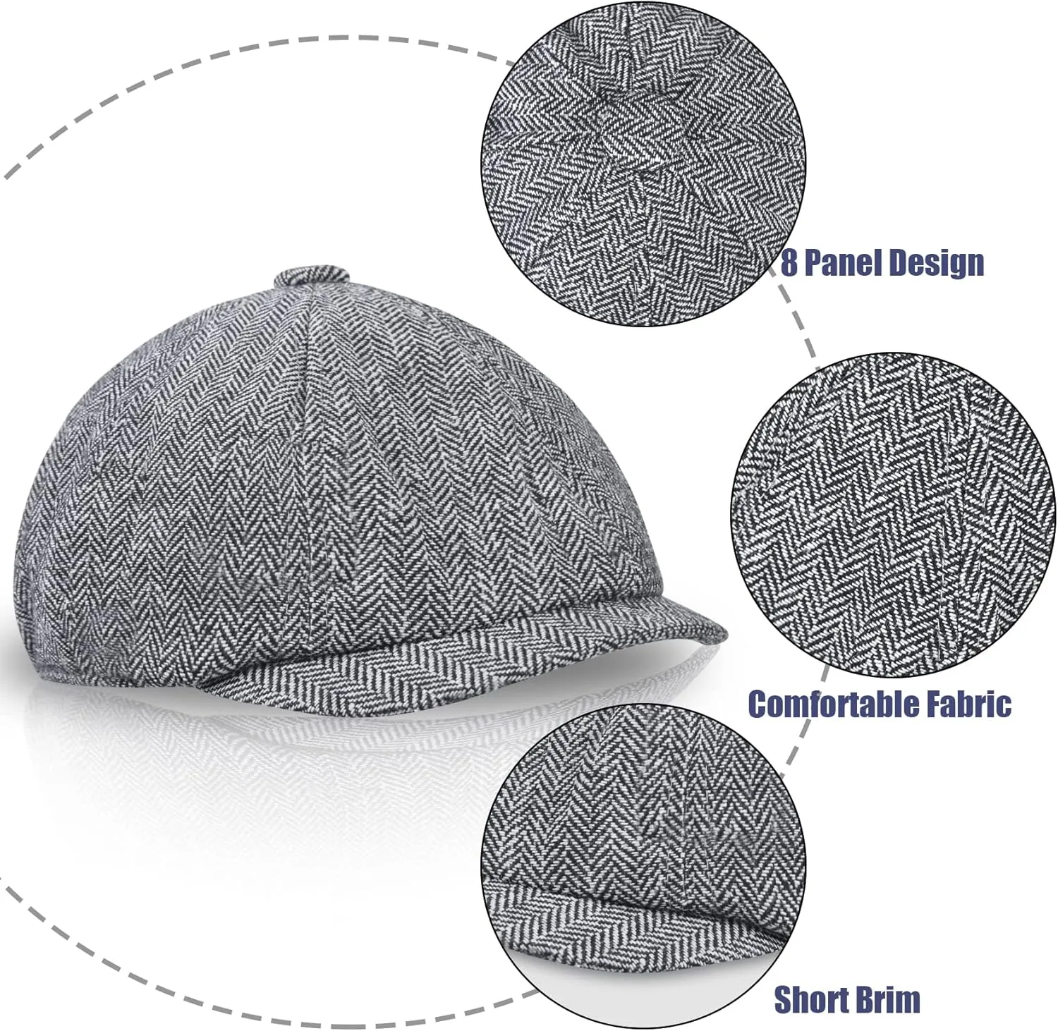 2 Pack Newsboy Cap for Men, Irish Newsies Hat Classic 8 Panel Wool Blend for Old Man Cabbie Driving