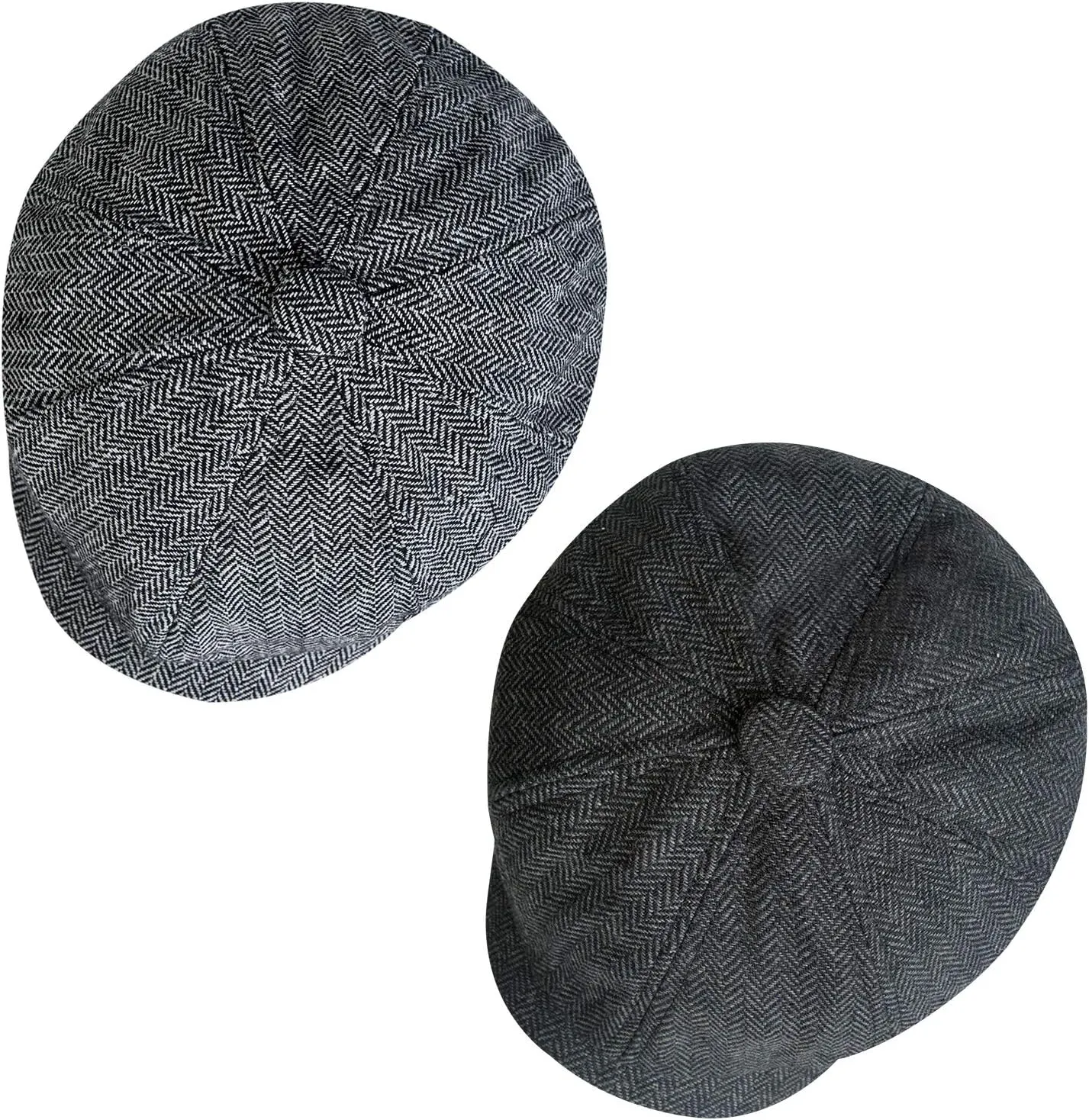 2 Pack Newsboy Cap for Men, Irish Newsies Hat Classic 8 Panel Wool Blend for Old Man Cabbie Driving