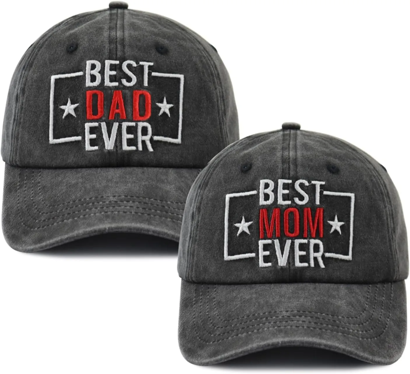 2PCS Best Mom and Dad Ever Hat for Women Men, Adjustable Embroidered Cotton Best Auntie and Uncle Ever Baseball Cap