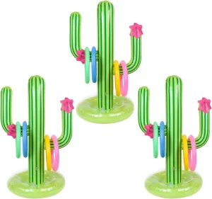 3 Pack Inflatable Cactus Ring Toss Game Sets,Cactus Pool Game Toys Target Toss Floating Swimming Summer Game Toys for Mexican Fiesta Party Accessories Hawaiian Pool Beach Party Decoration Supplies