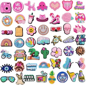 30 50 Pack Flower Shoe Decorations Charms for Clog Accessories Pins for Girls Women Cute Preppy Hippie Horse Pink Peace Butterfly Cowgirl Shoe Charms Party Favors