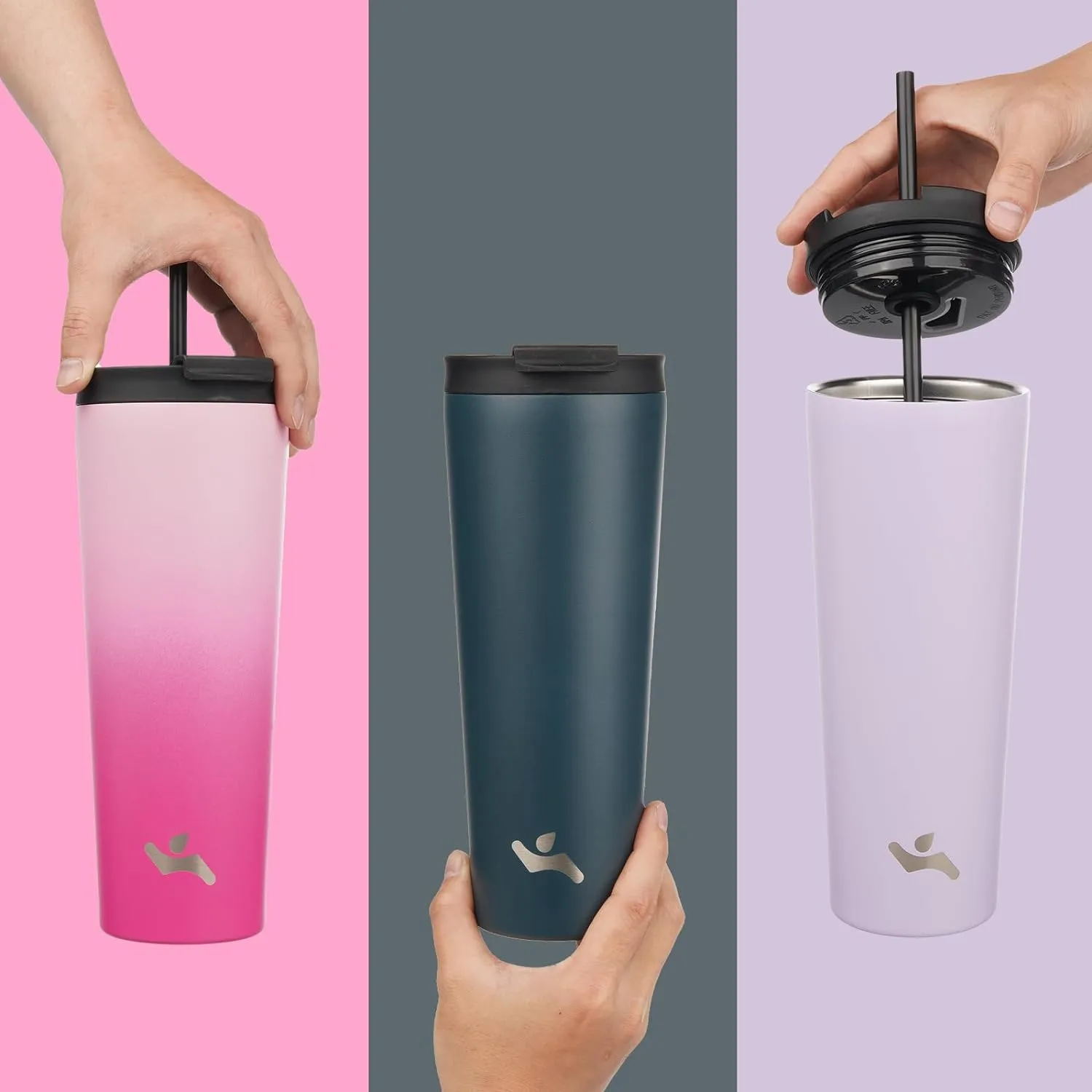 30 OZ Insulated Tumbler with Lid and 2 Straws Stainless Steel Water Bottle Vacuum Travel Mug Coffee Cup,Angel White