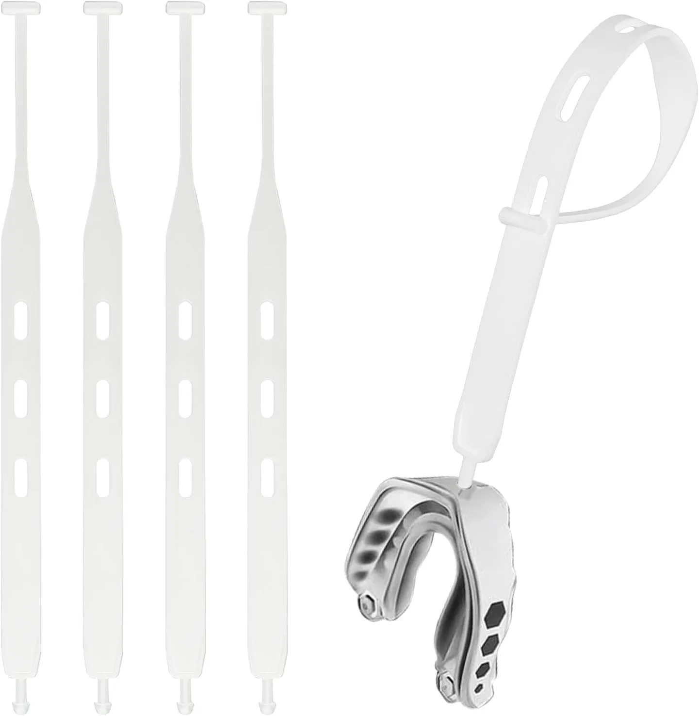 5pcs Rugby Mouth Guard Strap, Football Mouth Piece Tether Only Universal Replacement Strap for Teens Sports Football Rugby Hockey Basketball Boxing for Most Mouthguards Accessories (White)