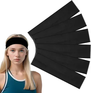 6 PCS Black Workout Headband for Women, Elastic No Slip Wide Hair Bands, Stretch Yoga Sports Headbands, Cotton Running Headband, Sweat Wicking Headband for Spa Travel Hair Accessories
