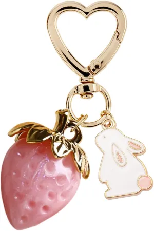 Agromusk Cute Strawberry Keychain,Bag Charms,Kawaii Heart Flower Daisy Key chains Accessories Decor for Girls Purse Gift