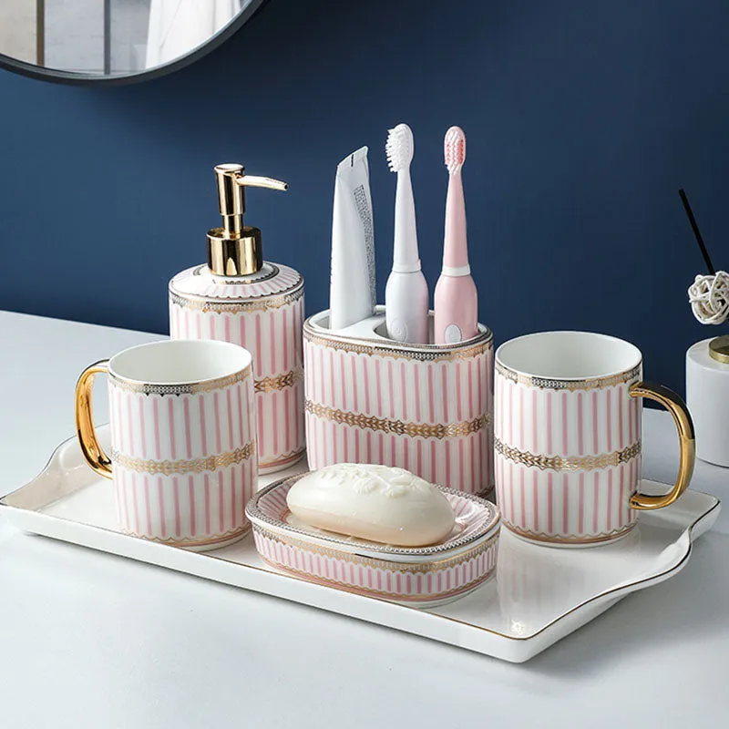 Blue and White Stripes Bathroom Decoration Accessories Bathroom Set