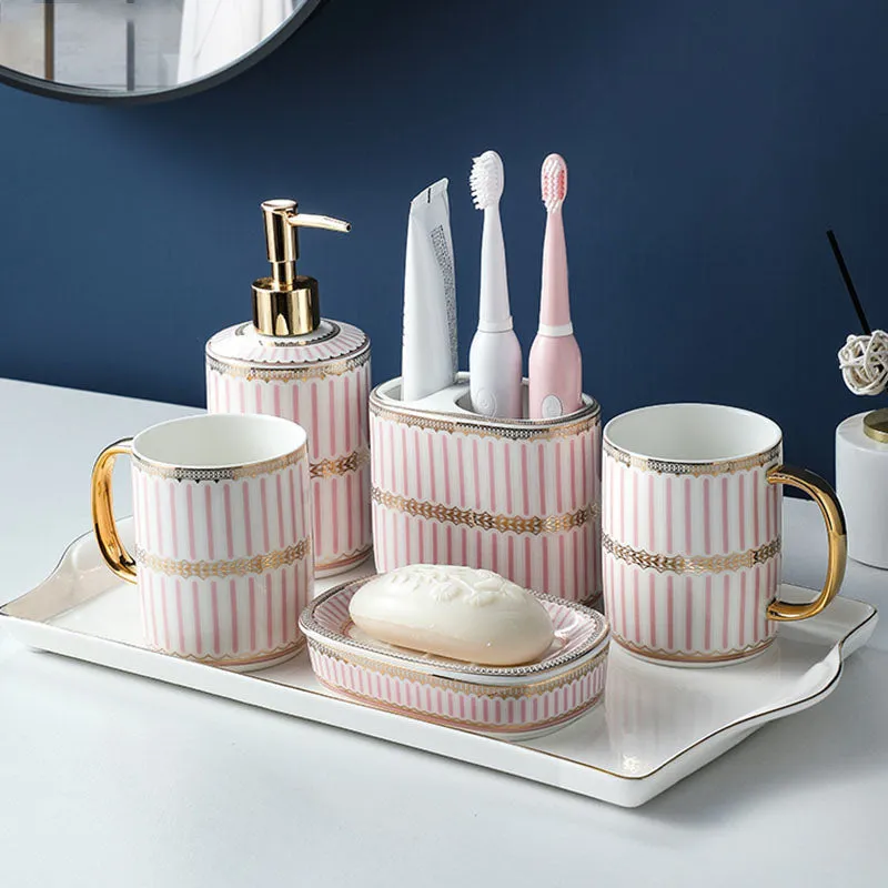 Blue and White Stripes Bathroom Decoration Accessories Bathroom Set