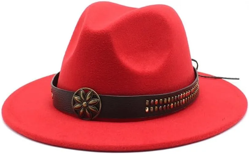 British Style Top Hat, New Jazz Hat, Spring and Autumn Big Brim Tibetan Hat, Wedding Shooting Ballroom Felt Hat Fengyan Cowboy Hats (Color : Rose Red, Size : 58-60cm)