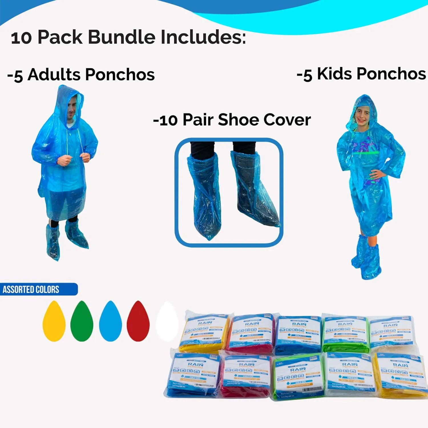 Budgetizer Rain Ponchos Family Pack Extra Thick  Shoe Covers Included 4 and 10 Pack