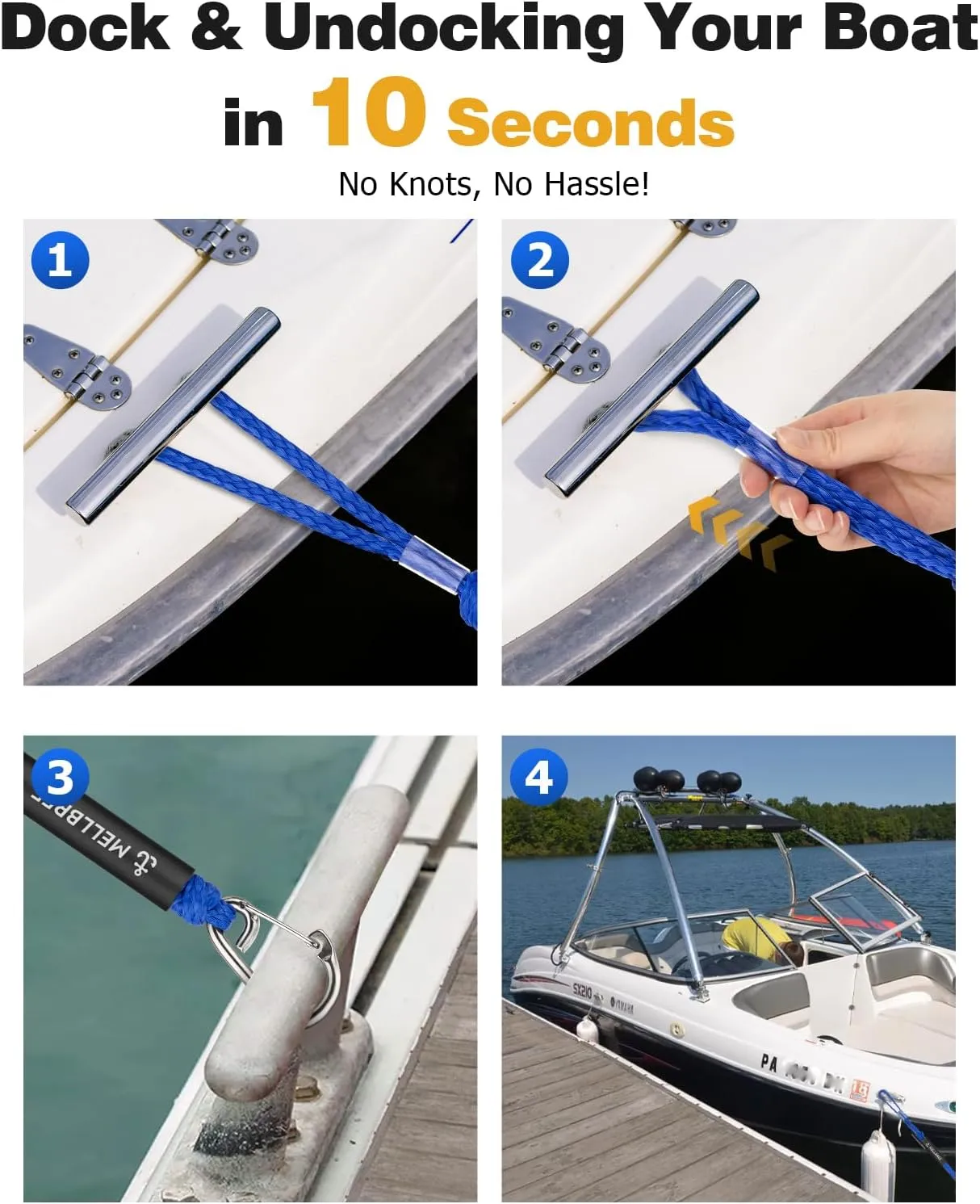 Bungee Dock Lines for Boats, 4.3 Feet Mooring Rop 10S Docking with 316 Stainless Steel Clip Boat Accessories for Boats, PWC, Kayak, SeaDoo,Jet Ski, Pontoon, Power Boat, Built in Snubber, 2Pack Black