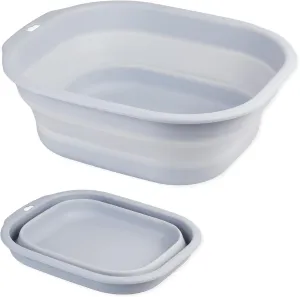 Collapsible Wash Basin Set of 2, Foldable Small Medium Size Wash Basin, Portable Plastic Basins for Laundry, Bottles, Travel, Camping (Light Blue)