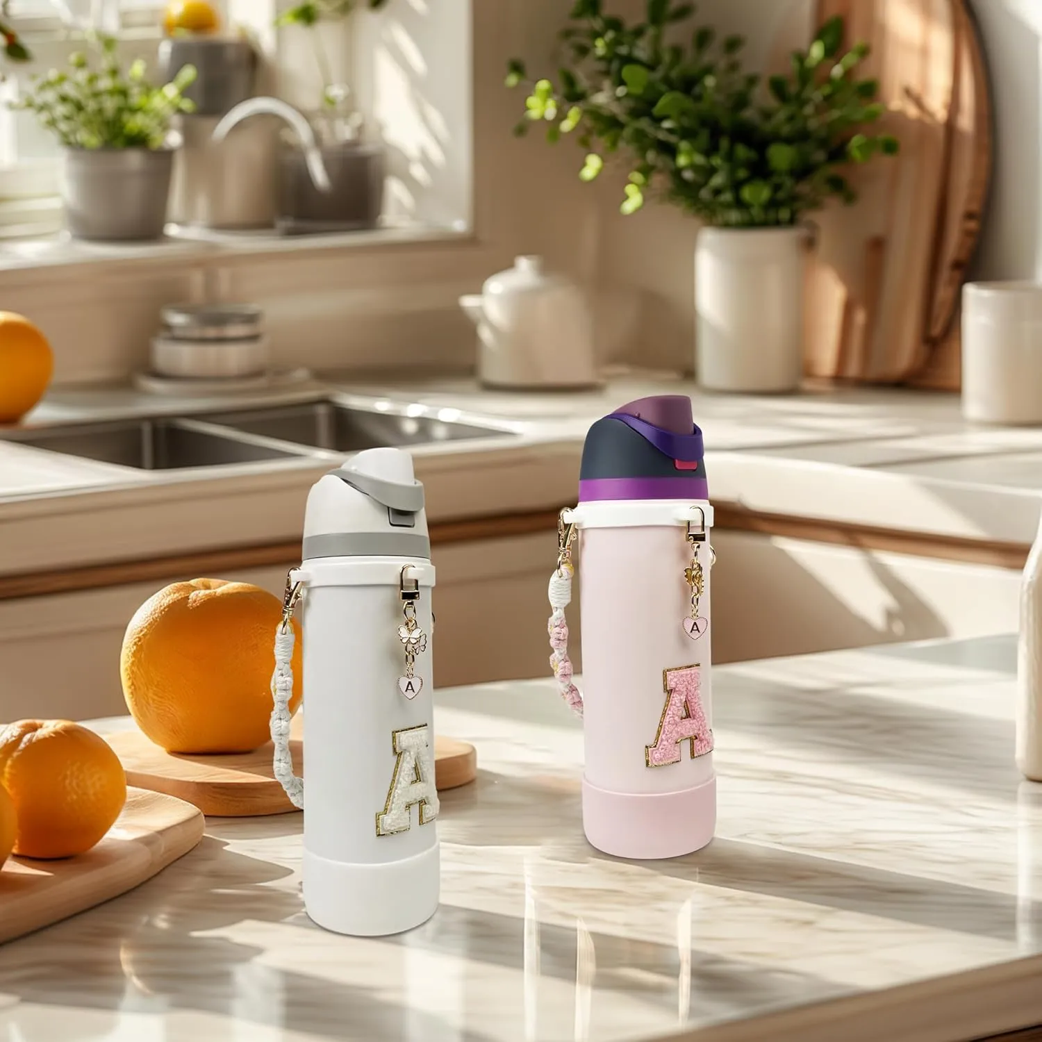 Cute Letter Charm Set Compatible with Owala Water Bottle 24 oz, 32 oz, 40 oz, Owala Kids, Owala Coffee Tumbler, Owala FreeSip  Includes Handle Strap, for Owala Accessories & Stanley Cup Accessories