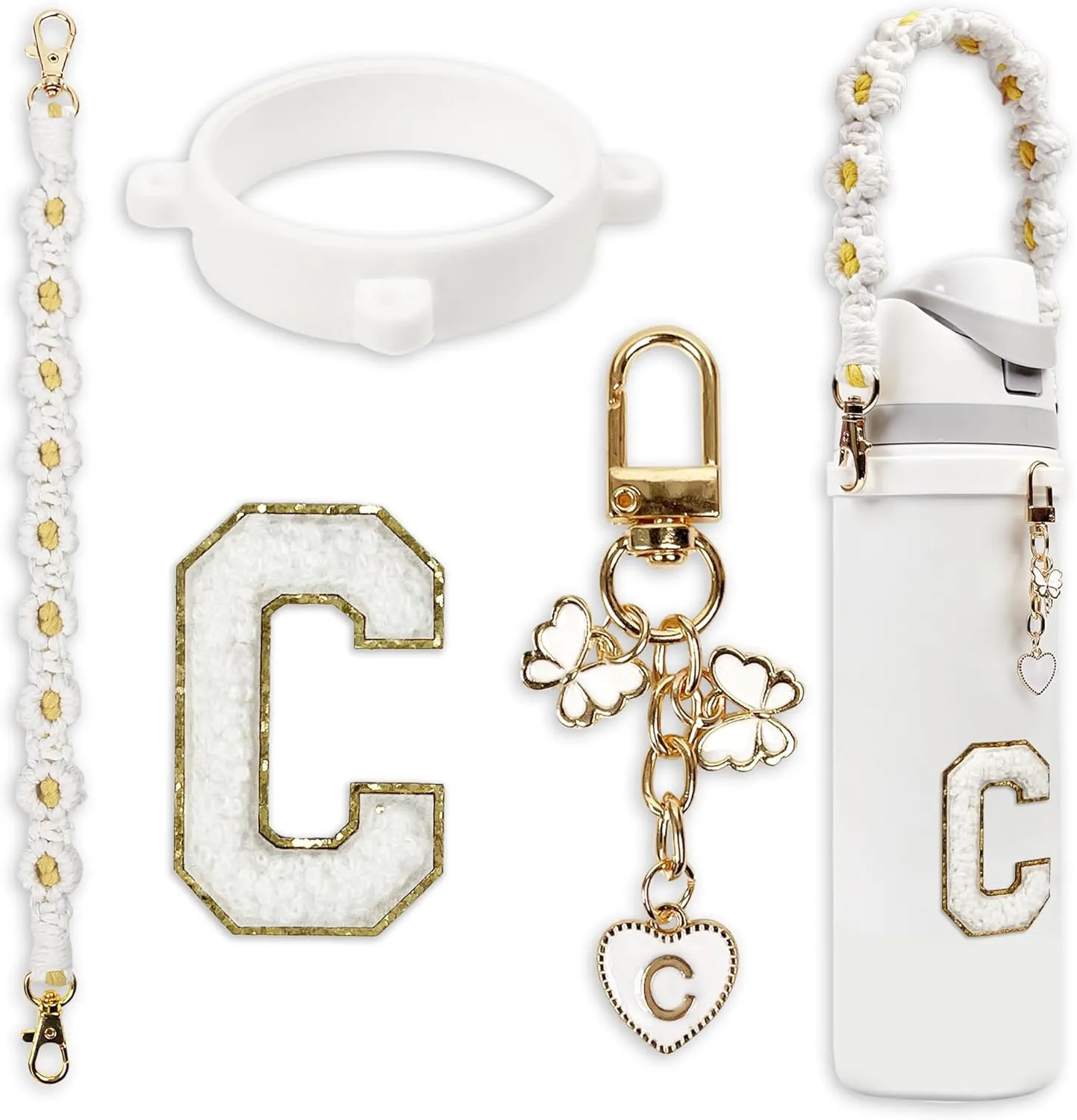Cute Letter Charm Set Compatible with Owala Water Bottle 24 oz, 32 oz, 40 oz, Owala Kids, Owala Coffee Tumbler, Owala FreeSip  Includes Handle Strap, for Owala Accessories & Stanley Cup Accessories
