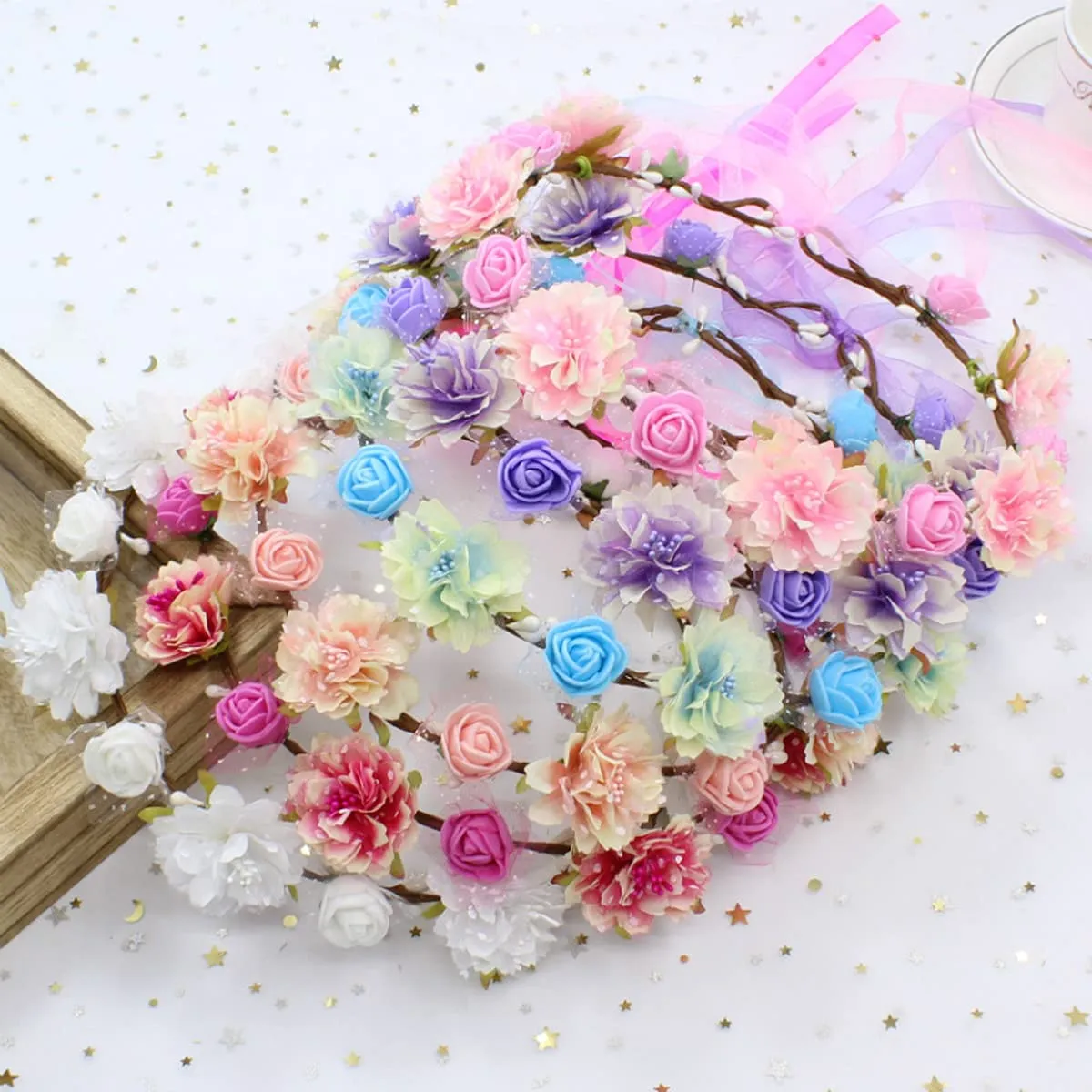 DDazzling Girls Breath Crown Flower Girl crown Floral Headband Wedding Hair Wreath Photo Props (Baby Pink)