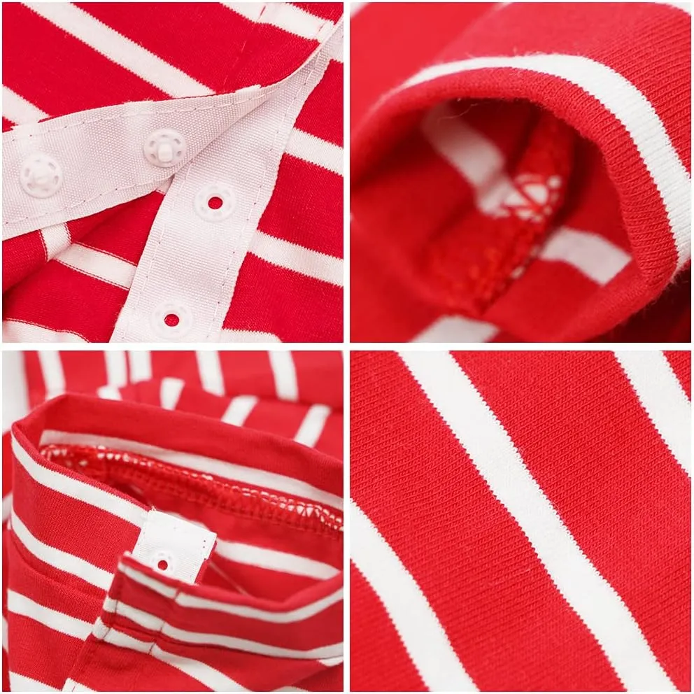 Dogs Recovery Suit Post Surgery Shirt for Puppy, Full Coverage Dog's Bodysuit Wound Protective Surgical Clothes for Small and Medium Pets (red White Stripe-XXS)