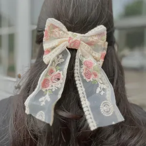 Fair Florals Sheer Embroidered Lace Hair Bow