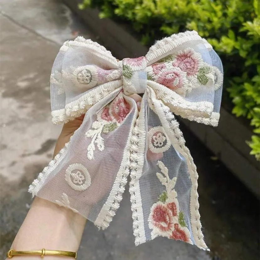 Fair Florals Sheer Embroidered Lace Hair Bow