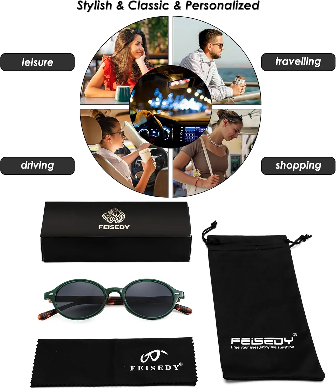 FEISEDY Retro Oval Sunglasses for Women 90s Narrow Round Lightweight Shades Y2k Trendy Sunnies B1171