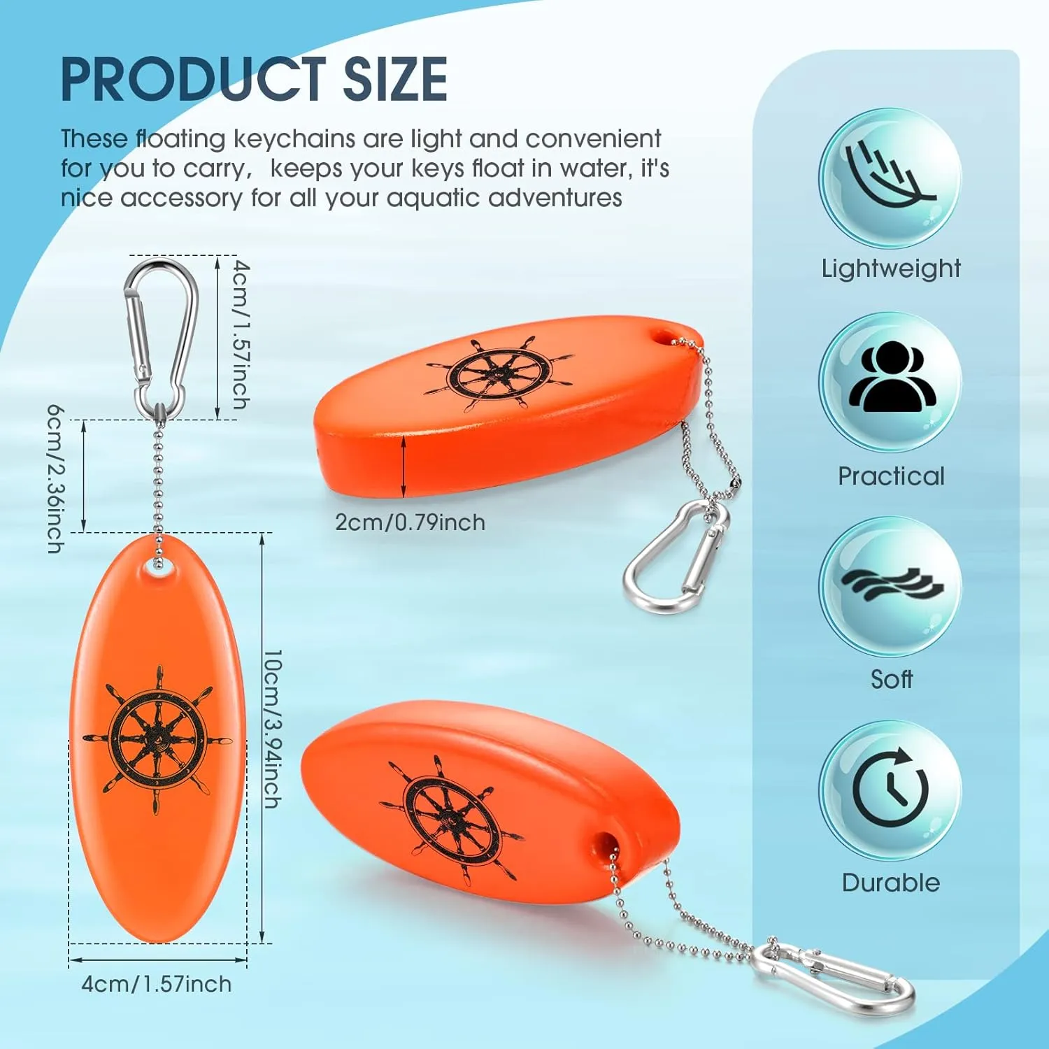 Floating Keychain Oval Shaped Foam Floating Key Ring Glow in the Dark for Surfing Swimming Outdoor Water Sport Accessories