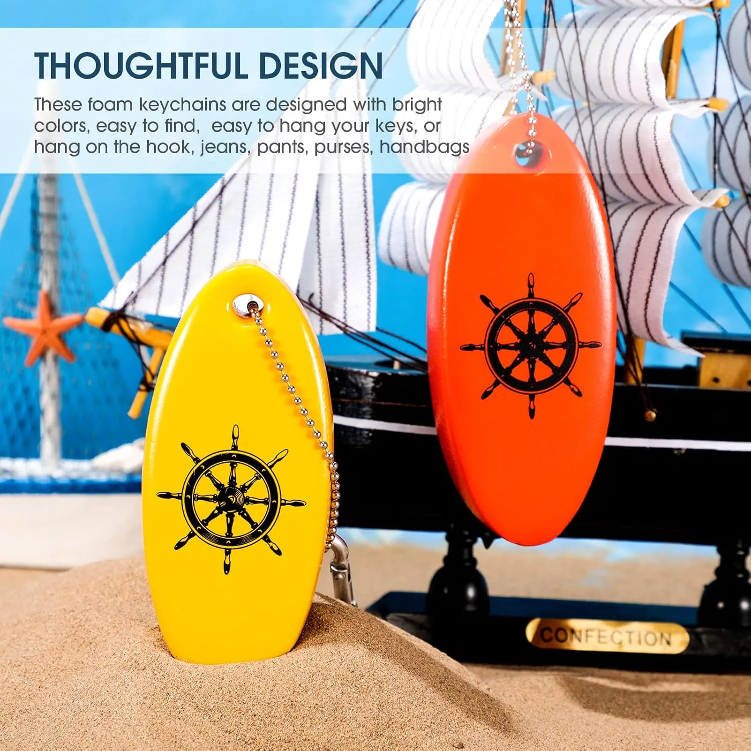 Floating Keychain Oval Shaped Foam Floating Key Ring Glow in the Dark for Surfing Swimming Outdoor Water Sport Accessories