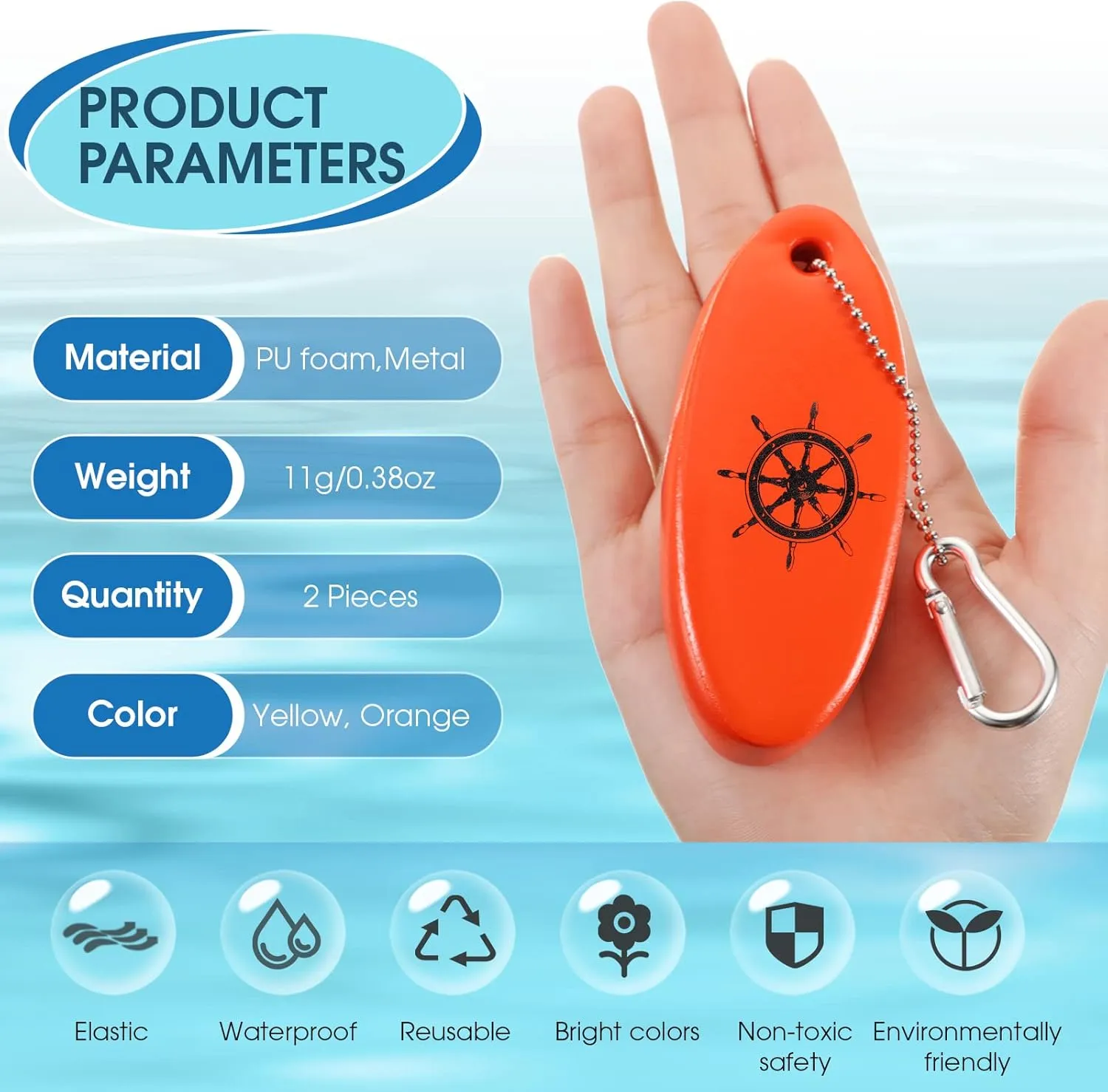 Floating Keychain Oval Shaped Foam Floating Key Ring Glow in the Dark for Surfing Swimming Outdoor Water Sport Accessories