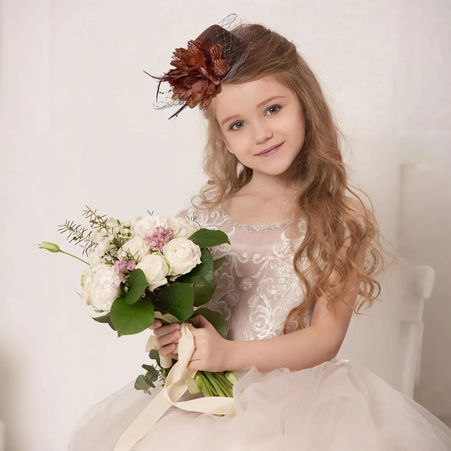 Fumwase Flower Mini Top Hat Hair Clip Small Tea Party Hats Fancy Hats with Clip Fascinators Headwear for Women Ladies