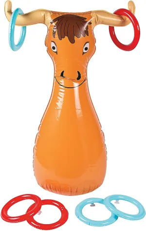 Fun Express Inflatable Bull Ring Toss - Improve Aim with 6 Inflatable Rings and Steer Horns - Easy Setup Western Cowboy Ring Toss Game for Kids Parties