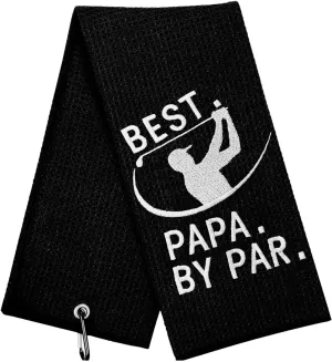 Funny Golf Towel - Best PAPA by Par, Gifts for Men, Accessories, Embroidered Towels for Bags With Clip, Black