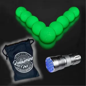 Glow in The Dark Golf Balls, Practice Golf Balls for Backyard, Golf Accessories for Adults, Pack of 9Pcs Night Light Golf Balls, UV Flashlight, Drawstring Bag for Golfers