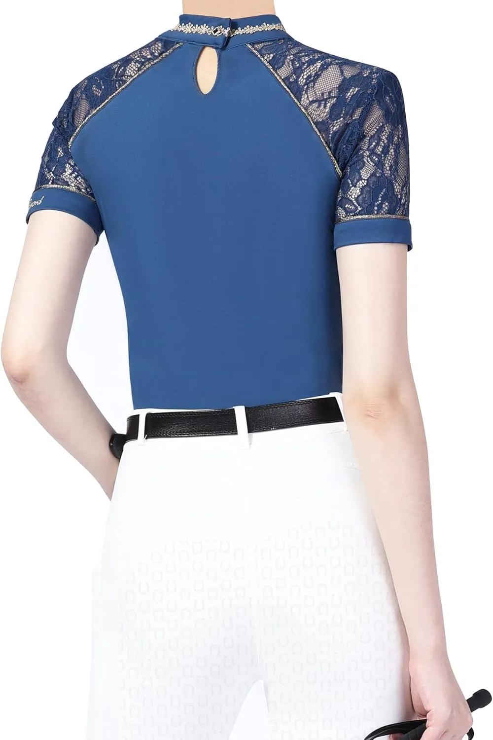 Harrison Howard Women's Slim Fit Show Shirt with Lace Sleeves and Iconic Bit Breathable Comfortable Rider Top