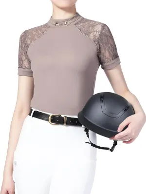 Harrison Howard Women's Slim Fit Show Shirt with Lace Sleeves and Iconic Bit Breathable Comfortable Rider Top