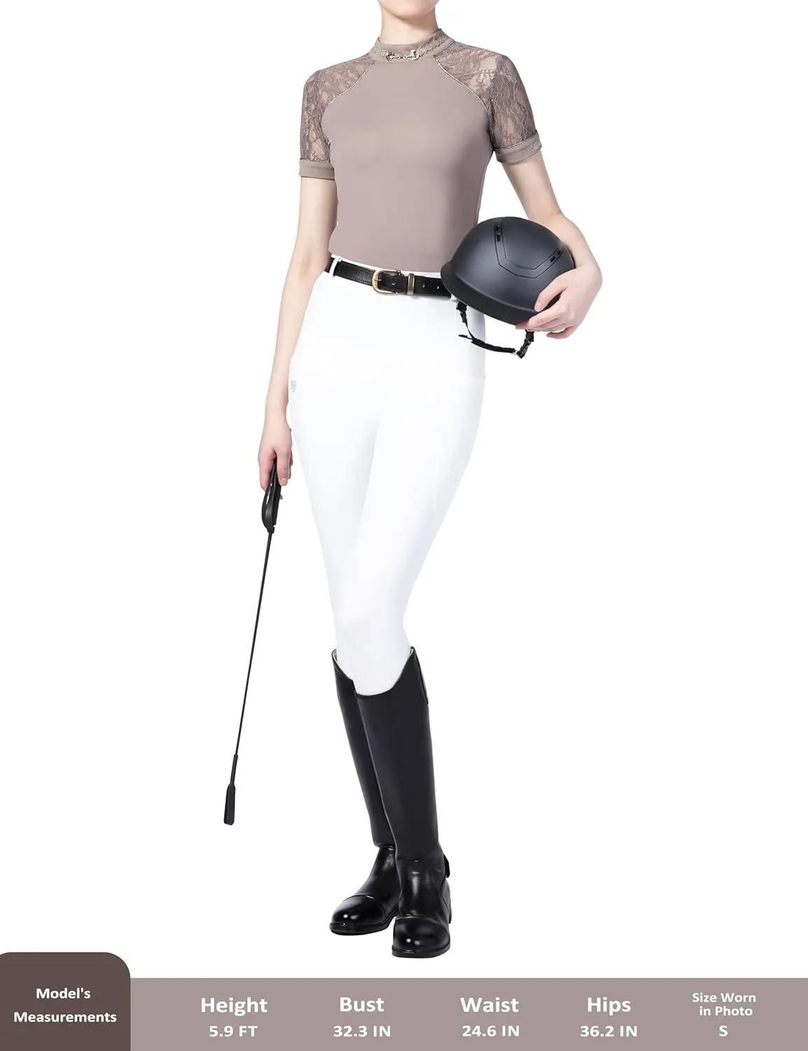 Harrison Howard Women's Slim Fit Show Shirt with Lace Sleeves and Iconic Bit Breathable Comfortable Rider Top