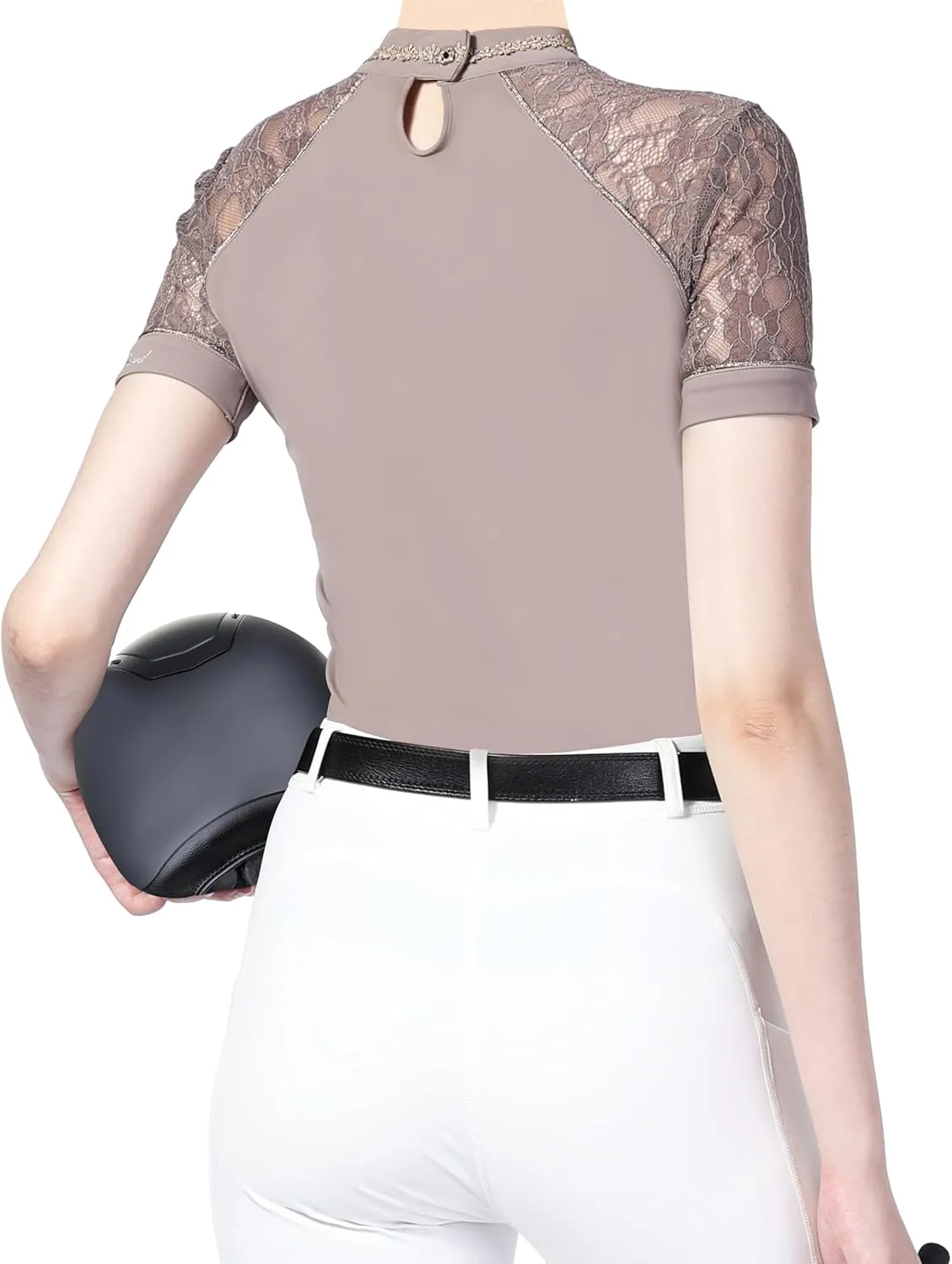 Harrison Howard Women's Slim Fit Show Shirt with Lace Sleeves and Iconic Bit Breathable Comfortable Rider Top