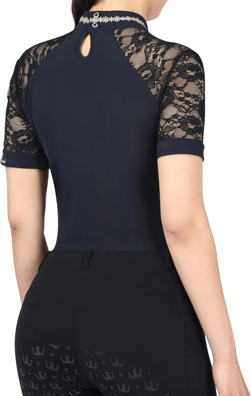 Harrison Howard Women's Slim Fit Show Shirt with Lace Sleeves and Iconic Bit Breathable Comfortable Rider Top