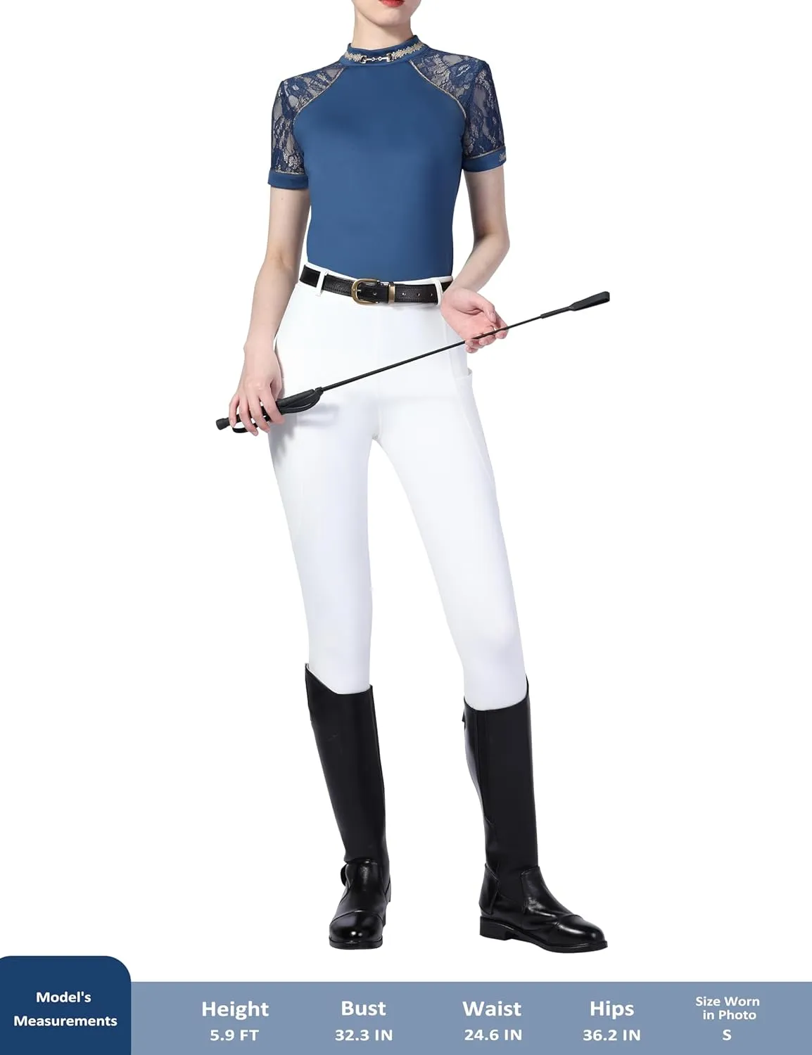 Harrison Howard Women's Slim Fit Show Shirt with Lace Sleeves and Iconic Bit Breathable Comfortable Rider Top