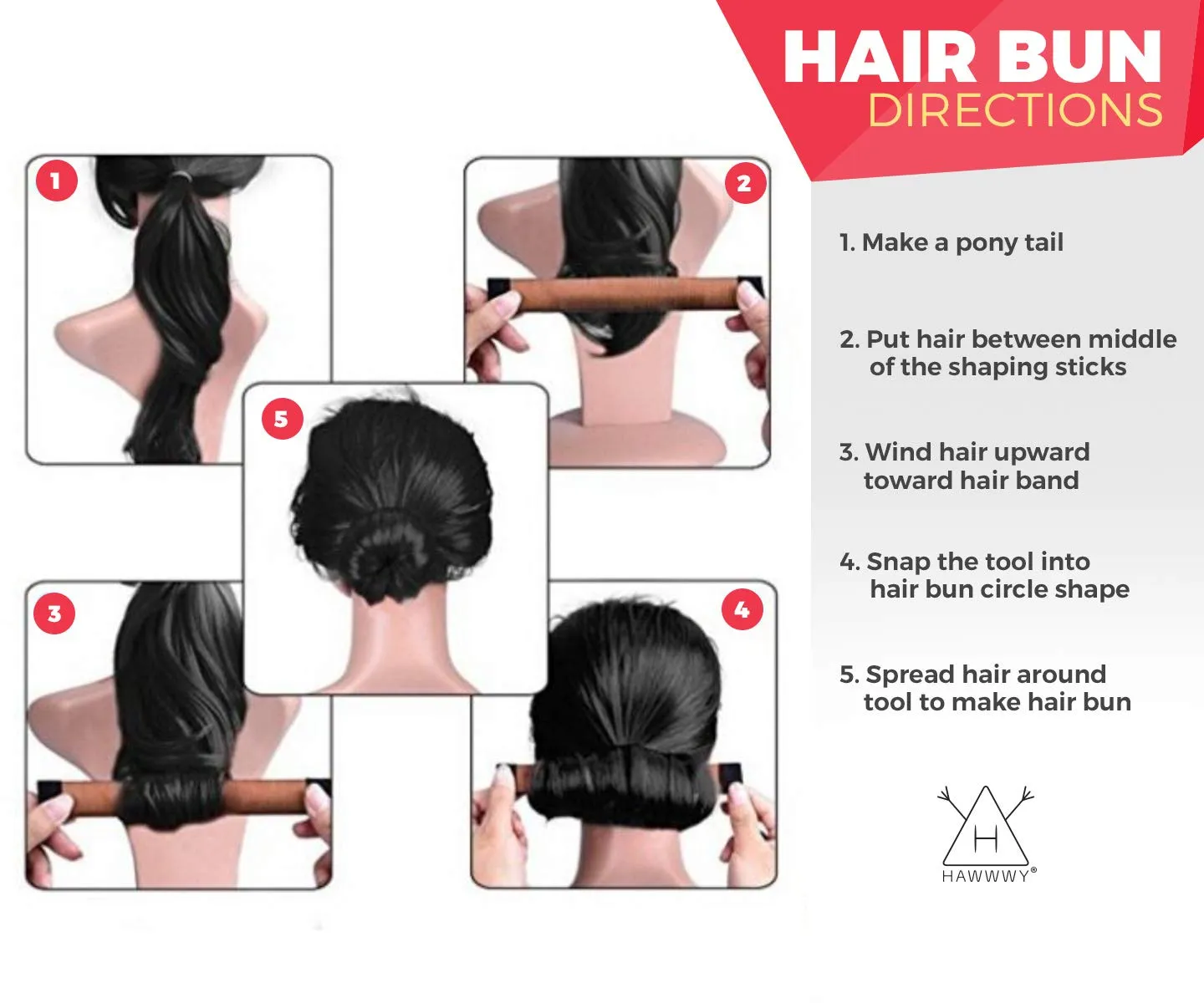Hawwwy 2-Piece Hair Bun Maker  Bonus Hair Ties and Bobby Pins, Easy Fast Snap Roll