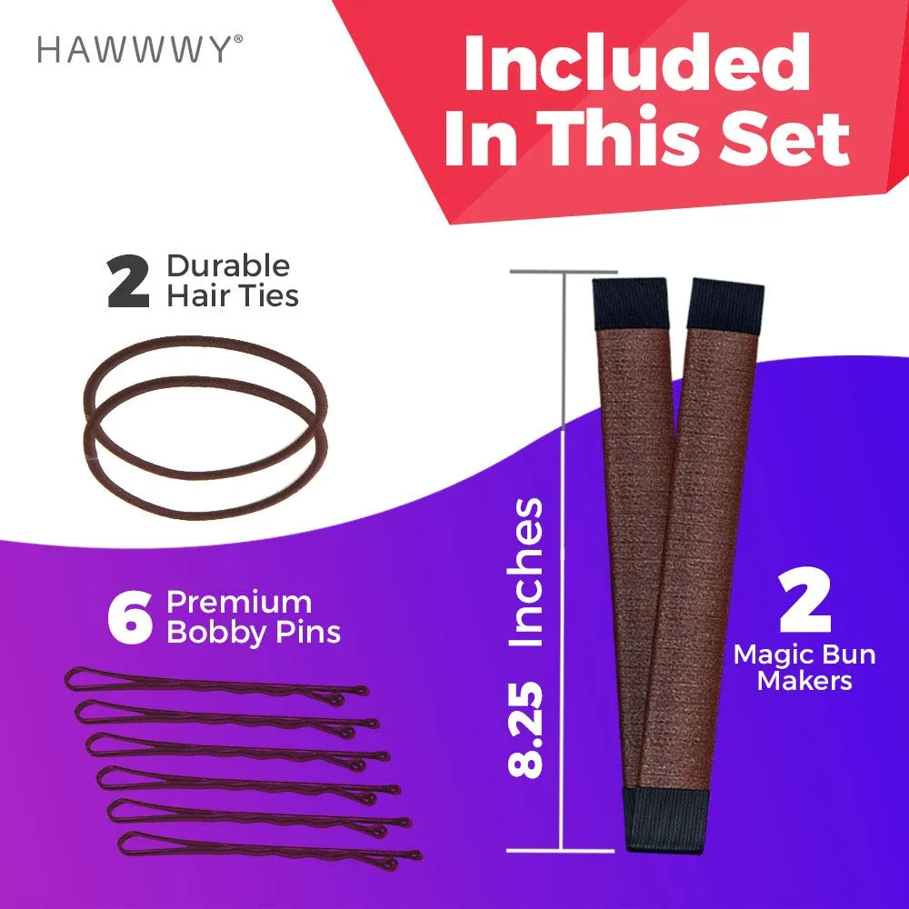 Hawwwy 2-Piece Hair Bun Maker  Bonus Hair Ties and Bobby Pins, Easy Fast Snap Roll