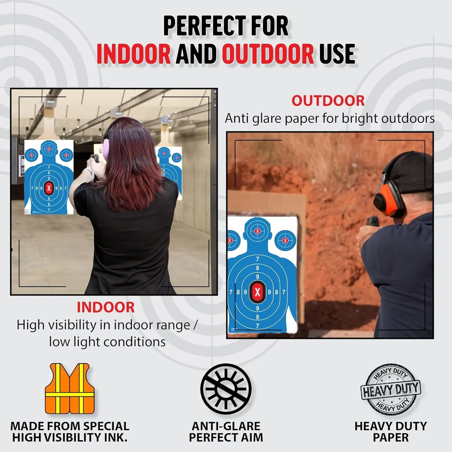 Heavy Duty Shooting Targets Paper - Targets for Shooting Range - Indoors & Outdoor Targets for Shooting Rifle - Gun Range Targets for Pistol Shooting - Handgun Shooting Range Accessories.