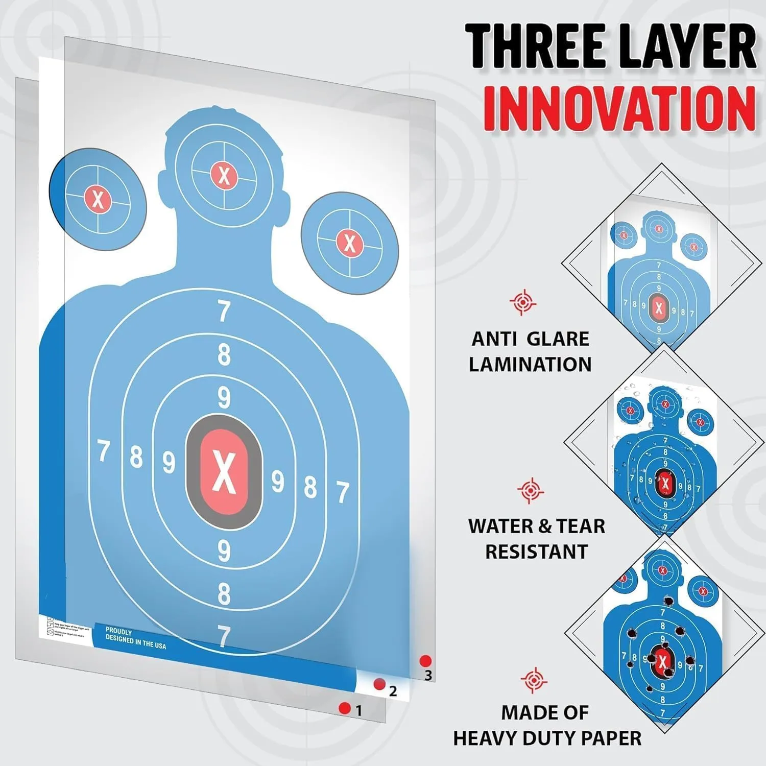 Heavy Duty Shooting Targets Paper - Targets for Shooting Range - Indoors & Outdoor Targets for Shooting Rifle - Gun Range Targets for Pistol Shooting - Handgun Shooting Range Accessories.