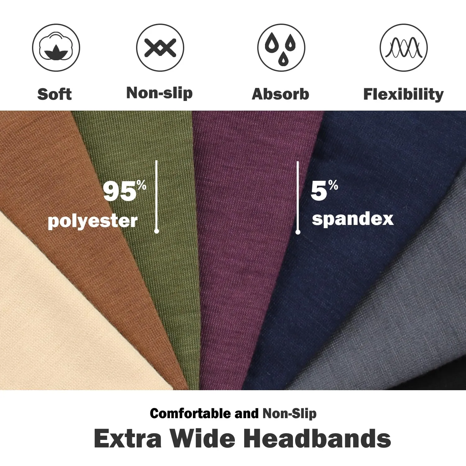 IVARYSS Extra Wide Boho Headbands for Women Non-Slip, 7'' Large Twist Knotted Stretchy Wraps Head Bands Hair Accessories, 4 Pack, White and Black