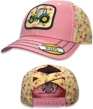 John Deere Kids Tractor Pony Tail Baseball Cap Hat Pink