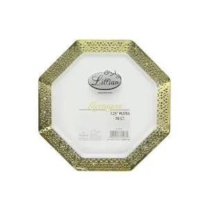 Lacetagon - 7.25" Pearl Plate - Gold Rim - 10 Count (Case Qty: 120)