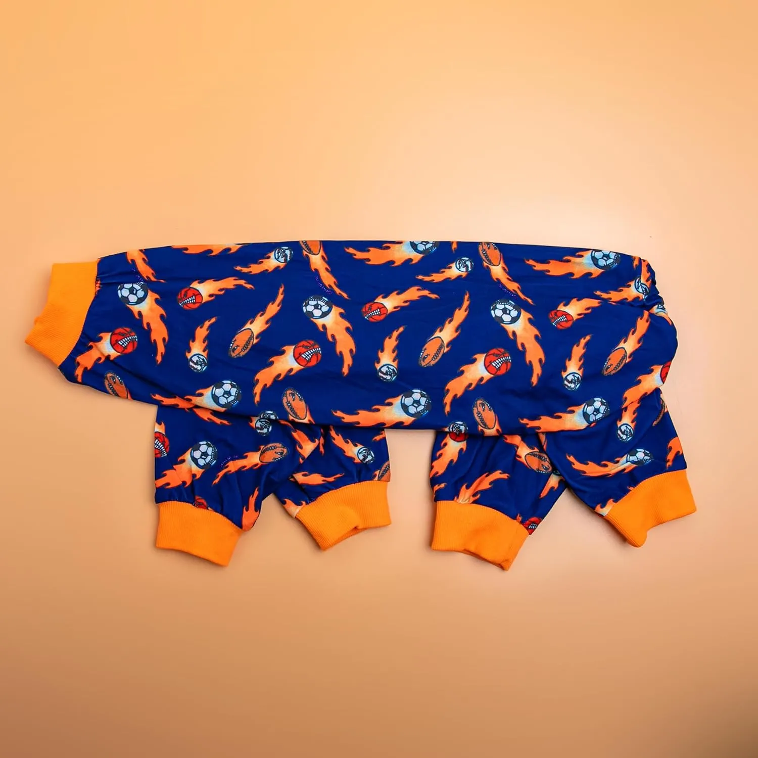LovinPet Jammies for Pitbulls, Lightweight Stretchy Fabric, Ball Print, Post Surgery Dog Onesie, UV Protection, Pet Pajamas for Dogs, Easy to Wear Adorable Dog Jumpsuit, Blue M