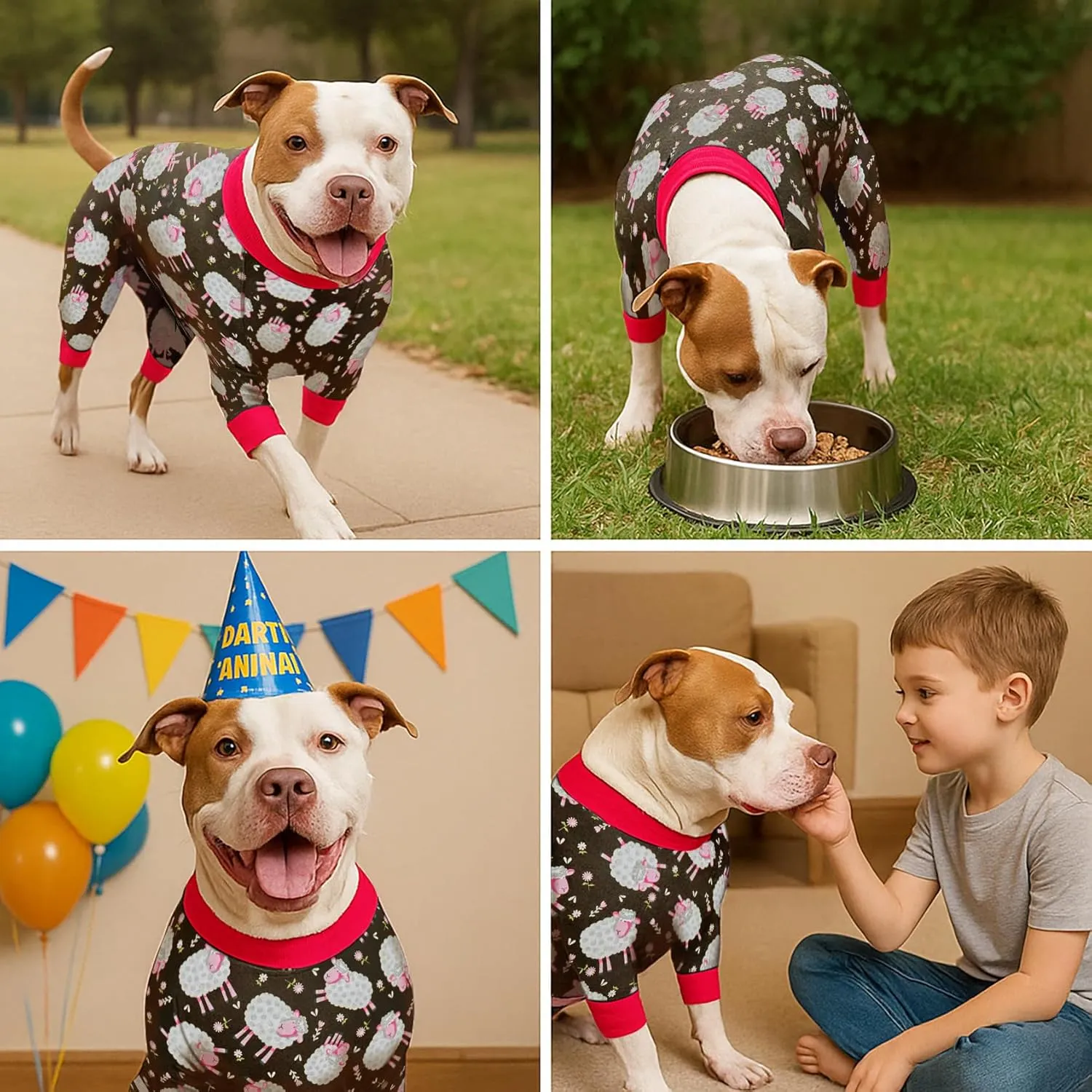 LovinPet Pet Pajamas for Large Dogs, Anxiety Calming Dog Jumpsuit, Lightweight Onesie, Black Sheep Print, Large Dog Pjs, Long Sleeve Pullover for Dogs, L
