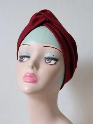 Made To Order: CLASSIC KNOT 1920s Pre-tied Stretchy Turban in 8 Colours: red, black, leopard, olive green, mustard, rust, grey & navy