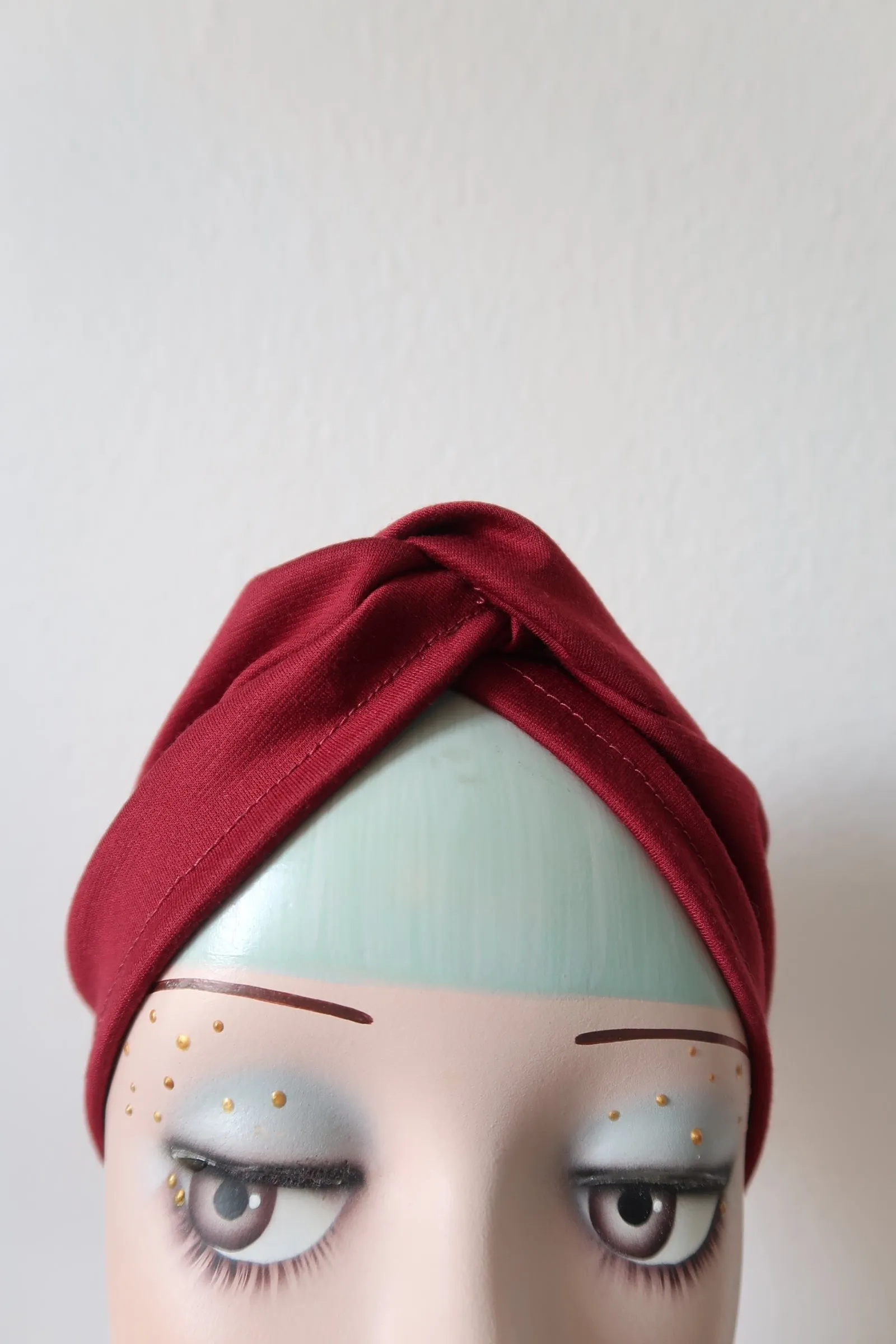 Made To Order: CLASSIC KNOT 1920s Pre-tied Stretchy Turban in 8 Colours: red, black, leopard, olive green, mustard, rust, grey & navy