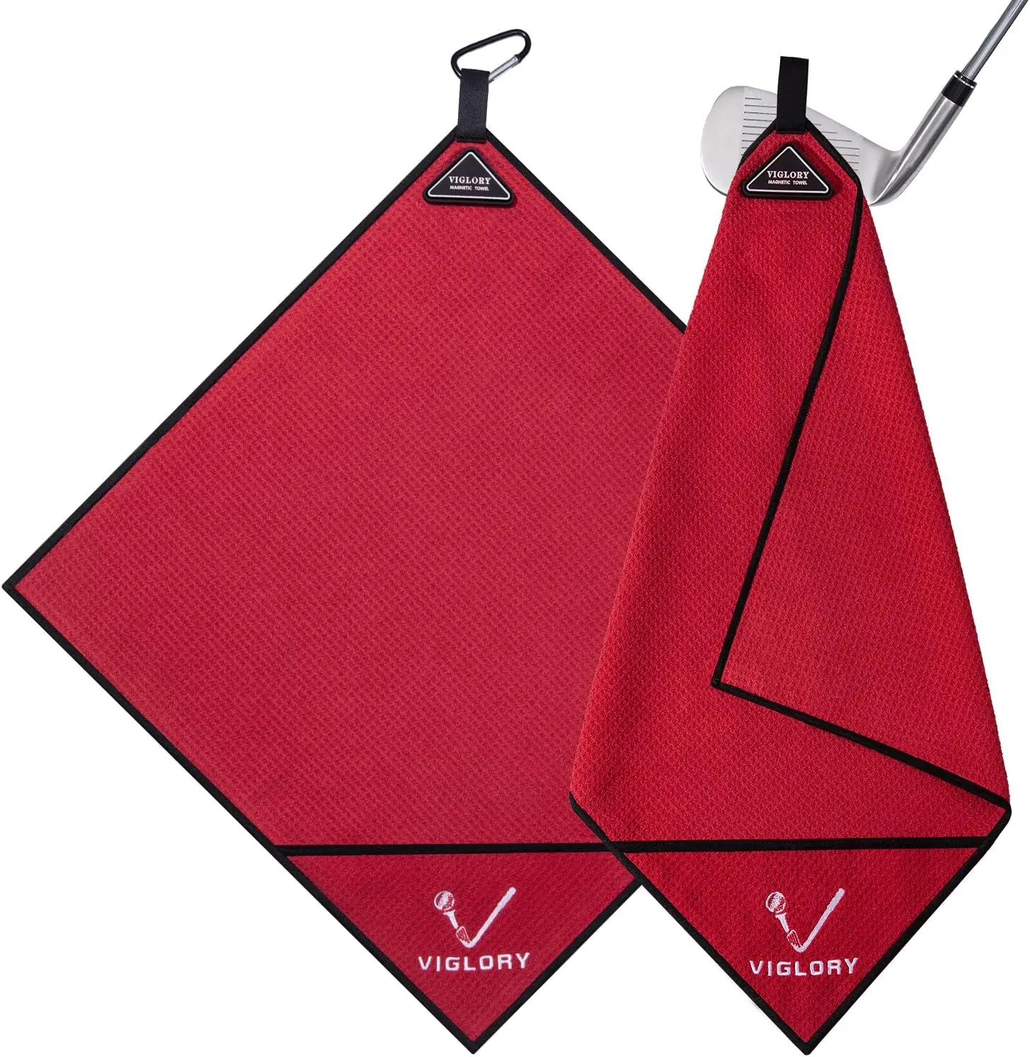 Magnetic Golf Towel - Exclusive Cleaning Pocket18"x18"Strong Magnet for Golf Cart or Clubs, Spot-Clean Design, Ultra Absorbent Waffle MicrofiberGolf Accessories & Gift for Men(Red)