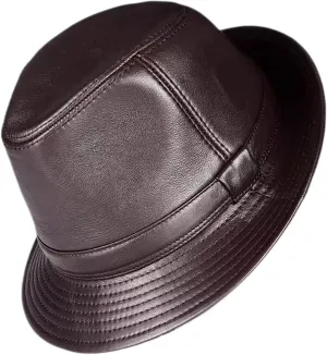 Men's Leather Jazz Hat Panama Fedora Trilby Hat for Holiday Gentlemen Derby Party Hat